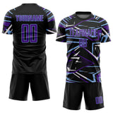 Custom Black Purple Light Blue-White Abstract Geometric Stripes Sports Sublimation Soccer Uniform Jersey