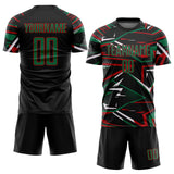 Custom Black Kelly Green Red-White Abstract Geometric Stripes Sports Sublimation Soccer Uniform Jersey