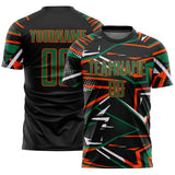 Custom Black Kelly Green Orange-White Abstract Geometric Stripes Sports Sublimation Soccer Uniform Jersey