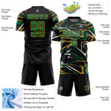 Custom Black Kelly Green Old Gold-White Abstract Geometric Stripes Sports Sublimation Soccer Uniform Jersey