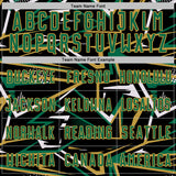 Custom Black Kelly Green Old Gold-White Abstract Geometric Stripes Sports Sublimation Soccer Uniform Jersey