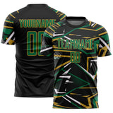 Custom Black Kelly Green Old Gold-White Abstract Geometric Stripes Sports Sublimation Soccer Uniform Jersey
