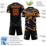 Custom Black Crimson Gold-White Abstract Geometric Stripes Sports Sublimation Soccer Uniform Jersey
