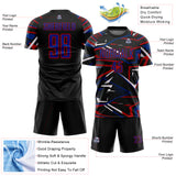 Custom Black Royal Gold-White Abstract Geometric Stripes Sports Sublimation Soccer Uniform Jersey