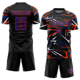 Custom Black Royal Orange-White Abstract Geometric Stripes Sports Sublimation Soccer Uniform Jersey