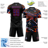 Custom Black Royal Orange-White Abstract Geometric Stripes Sports Sublimation Soccer Uniform Jersey