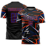 Custom Black Royal Orange-White Abstract Geometric Stripes Sports Sublimation Soccer Uniform Jersey