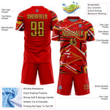 Custom Red Old Gold Black-White Abstract Geometric Stripes Sports Sublimation Soccer Uniform Jersey