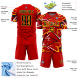 Custom Red Black Gold-White Abstract Geometric Stripes Sports Sublimation Soccer Uniform Jersey