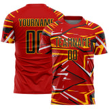 Custom Red Black Gold-White Abstract Geometric Stripes Sports Sublimation Soccer Uniform Jersey