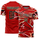 Custom Red Black Cream-White Abstract Geometric Stripes Sports Sublimation Soccer Uniform Jersey