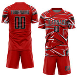 Custom Red Black Gray-White Abstract Geometric Stripes Sports Sublimation Soccer Uniform Jersey