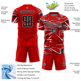 Custom Red Black Gray-White Abstract Geometric Stripes Sports Sublimation Soccer Uniform Jersey