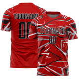 Custom Red Black Gray-White Abstract Geometric Stripes Sports Sublimation Soccer Uniform Jersey