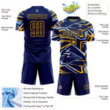 Custom Navy Light Blue Gold-White Abstract Geometric Stripes Sports Sublimation Soccer Uniform Jersey