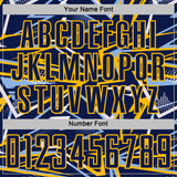 Custom Navy Light Blue Gold-White Abstract Geometric Stripes Sports Sublimation Soccer Uniform Jersey