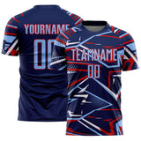 Custom Navy Light Blue Red-White Abstract Geometric Stripes Sports Sublimation Soccer Uniform Jersey