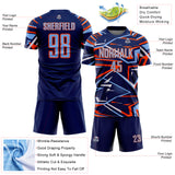 Custom Navy Light Blue Orange-White Abstract Geometric Stripes Sports Sublimation Soccer Uniform Jersey