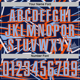 Custom Navy Light Blue Orange-White Abstract Geometric Stripes Sports Sublimation Soccer Uniform Jersey