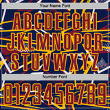 Custom Navy Crimson Gold-White Abstract Geometric Stripes Sports Sublimation Soccer Uniform Jersey