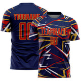 Custom Navy Red Old Gold-White Abstract Geometric Stripes Sports Sublimation Soccer Uniform Jersey