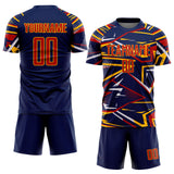 Custom Navy Red Gold-White Abstract Geometric Stripes Sports Sublimation Soccer Uniform Jersey