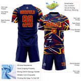 Custom Navy Red Gold-White Abstract Geometric Stripes Sports Sublimation Soccer Uniform Jersey