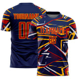 Custom Navy Red Gold-White Abstract Geometric Stripes Sports Sublimation Soccer Uniform Jersey