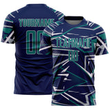 Custom Navy Teal Gray-White Abstract Geometric Stripes Sports Sublimation Soccer Uniform Jersey
