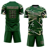 Custom Green Black Cream-White Abstract Geometric Stripes Sports Sublimation Soccer Uniform Jersey