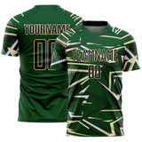 Custom Green Black Cream-White Abstract Geometric Stripes Sports Sublimation Soccer Uniform Jersey