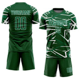 Custom Green Kelly Green-White Abstract Geometric Stripes Sports Sublimation Soccer Uniform Jersey