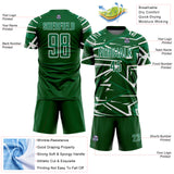 Custom Green Kelly Green-White Abstract Geometric Stripes Sports Sublimation Soccer Uniform Jersey