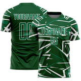 Custom Green Kelly Green-White Abstract Geometric Stripes Sports Sublimation Soccer Uniform Jersey