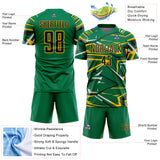 Custom Kelly Green Black Gold-White Abstract Geometric Stripes Sports Sublimation Soccer Uniform Jersey