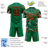 Custom Kelly Green Black Orange-White Abstract Geometric Stripes Sports Sublimation Soccer Uniform Jersey