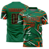Custom Kelly Green Black Orange-White Abstract Geometric Stripes Sports Sublimation Soccer Uniform Jersey