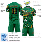 Custom Kelly Green Black Old Gold-White Abstract Geometric Stripes Sports Sublimation Soccer Uniform Jersey