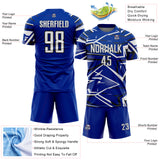 Custom Royal White-Black Abstract Geometric Stripes Sports Sublimation Soccer Uniform Jersey