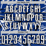 Custom Royal White-Black Abstract Geometric Stripes Sports Sublimation Soccer Uniform Jersey