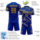 Custom Royal Old Gold Black-White Abstract Geometric Stripes Sports Sublimation Soccer Uniform Jersey