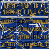 Custom Royal Old Gold Black-White Abstract Geometric Stripes Sports Sublimation Soccer Uniform Jersey