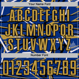 Custom Royal Old Gold Black-White Abstract Geometric Stripes Sports Sublimation Soccer Uniform Jersey