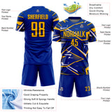 Custom Royal Gold Black-White Abstract Geometric Stripes Sports Sublimation Soccer Uniform Jersey