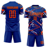 Custom Royal Orange Black-White Abstract Geometric Stripes Sports Sublimation Soccer Uniform Jersey