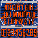 Custom Royal Orange Black-White Abstract Geometric Stripes Sports Sublimation Soccer Uniform Jersey