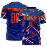 Custom Royal Orange Black-White Abstract Geometric Stripes Sports Sublimation Soccer Uniform Jersey