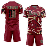 Custom Crimson Black Cream-White Abstract Geometric Stripes Sports Sublimation Soccer Uniform Jersey