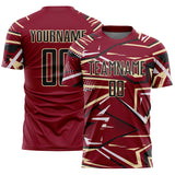 Custom Crimson Black Cream-White Abstract Geometric Stripes Sports Sublimation Soccer Uniform Jersey