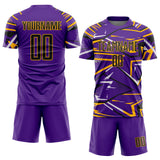 Custom Purple Black Gold-White Abstract Geometric Stripes Sports Sublimation Soccer Uniform Jersey